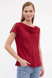 Draped Textured Satin Studded Blouse