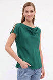 Draped Textured Satin Studded Blouse