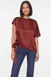 Asymmetrical Side Tie Satin Blouse