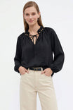Beaded Tie Neck Long Sleeve Blouse