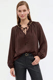 Beaded Tie Neck Long Sleeve Blouse
