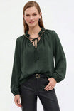 Beaded Tie Neck Long Sleeve Blouse