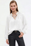 Beaded Tie Neck Long Sleeve Blouse