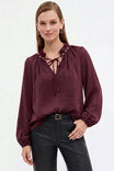 Beaded Tie Neck Long Sleeve Blouse