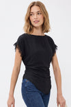 Lace Trim Draped Waist Short Sleeve Blouse