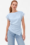 Lace Trim Draped Waist Short Sleeve Blouse