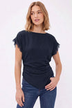 Lace Trim Draped Waist Short Sleeve Blouse