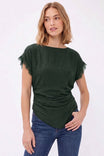 Lace Trim Draped Waist Short Sleeve Blouse