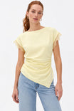 Lace Trim Draped Waist Short Sleeve Blouse