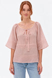 Odette Pintuck Tie Front Blouse