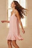 Sleeveless Mini Flutter Dress With Strap Accent