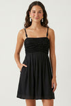 Cord Detail Smocking Mini Dress