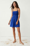 Cord Detail Smocking Mini Dress