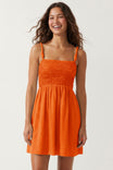 Cord Detail Smocking Mini Dress