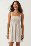 Cord Detail Smocking Mini Dress