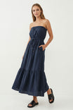 Strapless Drawstring Waist Maxi Dress
