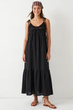 Crochet Yoke Linen Ruffle Maxi Dress