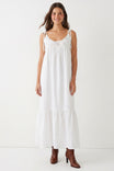 Crochet Yoke Linen Ruffle Maxi Dress