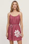 Embroidered Rope Belt Linen Mini Dress