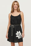 Embroidered Rope Belt Linen Mini Dress