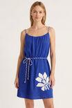 Embroidered Rope Belt Linen Mini Dress