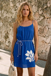 Embroidered Rope Belt Linen Mini Dress
