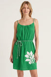 Embroidered Rope Belt Linen Mini Dress