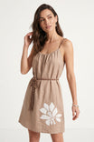 Embroidered Rope Belt Linen Mini Dress