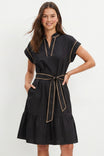 Short Sleeve Contrast Piping Mini Dress