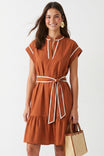 Short Sleeve Contrast Piping Mini Dress