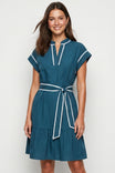 Short Sleeve Contrast Piping Mini Dress