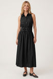Double Buckle Linen Maxi Shirt Dress