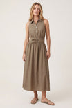 Double Buckle Linen Maxi Shirt Dress
