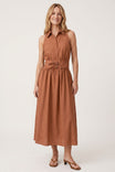 Double Buckle Linen Maxi Shirt Dress