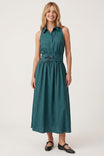 Double Buckle Linen Maxi Shirt Dress