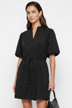 Puff Sleeve Cinched Waist Mini Dress