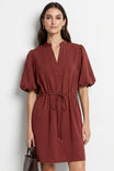 Puff Sleeve Cinched Waist Mini Dress