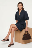 Puff Sleeve Cinched Waist Mini Dress