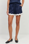 Scallop Trim Linen Shorts