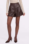 Tailored Vegan Leather Pleated Shorts