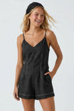 Sleeveless Linen Romper With Contrast Stitching