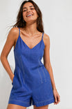 Sleeveless Linen Romper With Contrast Stitching