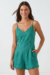 Sleeveless Linen Romper With Contrast Stitching