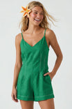 Sleeveless Linen Romper With Contrast Stitching