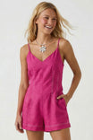Sleeveless Linen Romper With Contrast Stitching