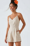 Sleeveless Linen Romper With Contrast Stitching
