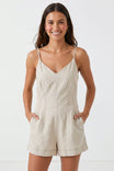 Sleeveless Linen Romper With Contrast Stitching