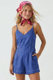 Sleeveless Linen Romper With Contrast Stitching