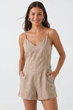 Sleeveless Linen Romper With Contrast Stitching