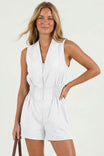 Smocking Sleeveless Front Zip Romper